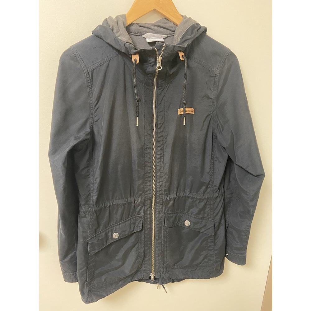 Columbia Women S Full Zip Lightweight Jacket Drawstring Black Hooded Brown Label